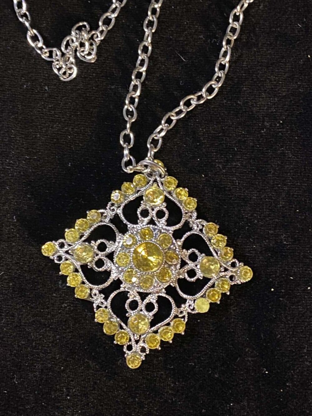 Vintage Silverton Filigree Citrine November Birthstone Pendant Chain